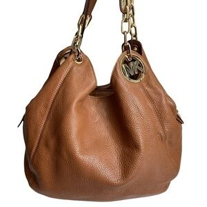 Michael kors brown leather logo shoulder bag